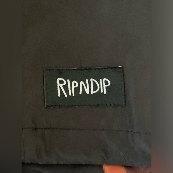 RIP N DIP Men's Black Hooded Windbreaker Jacket Sonic Cat Snap Button Large - Picture 5 of 12